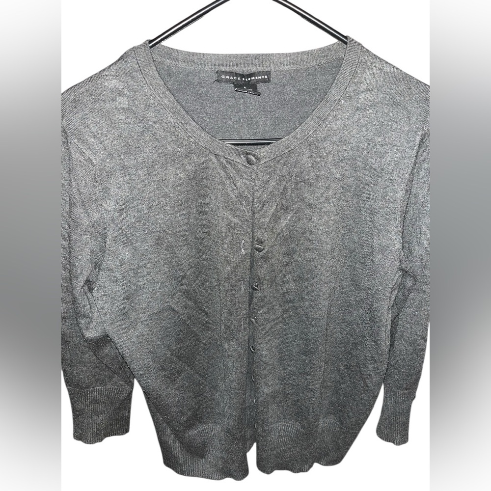 2/$20 🩷 Grace Elements Women’s Buttoned Collarless Cardigan SIZE LARGE GRAY